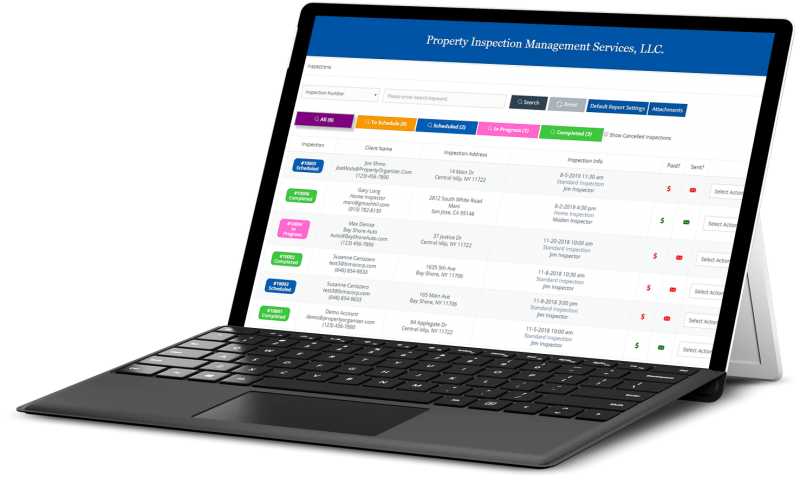 laptop screen showing property inspection management services